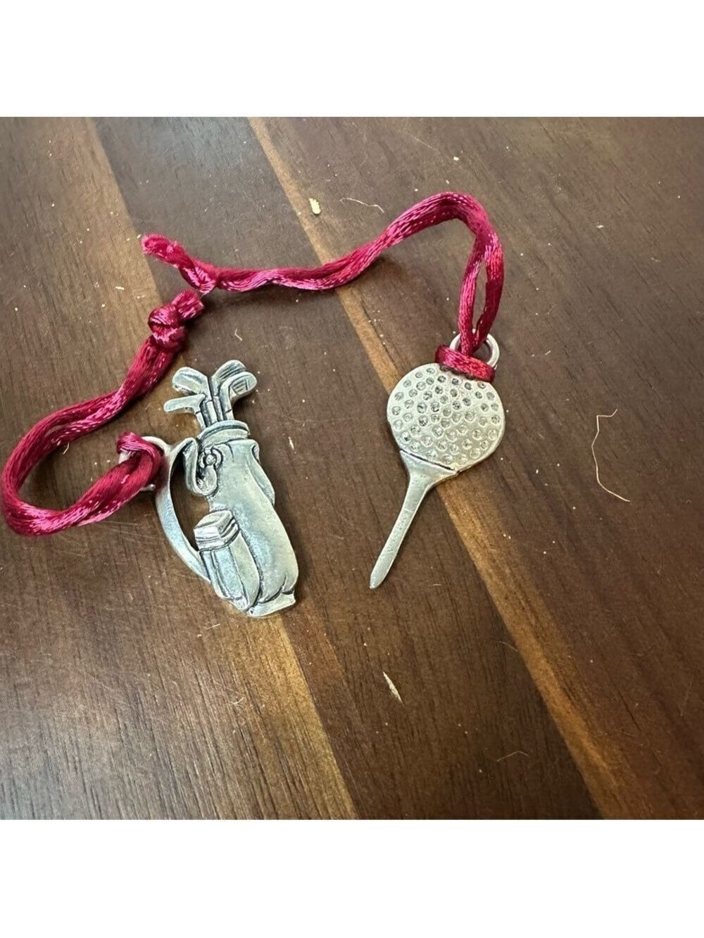 Vintage Golf Bag + Golf Tee Charms/ Ornaments (1997) on Ribbon